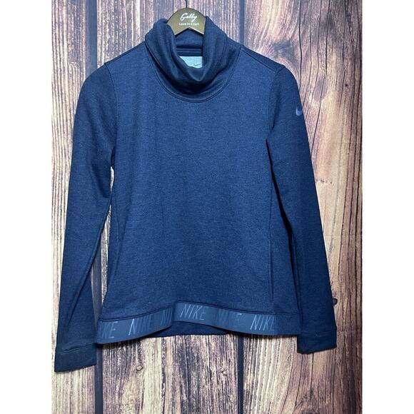 Nike Dri Fit Sweatshirt Women Small Blue Turtle Neck Sweater Gym Top Navy - Picture 1 of 12